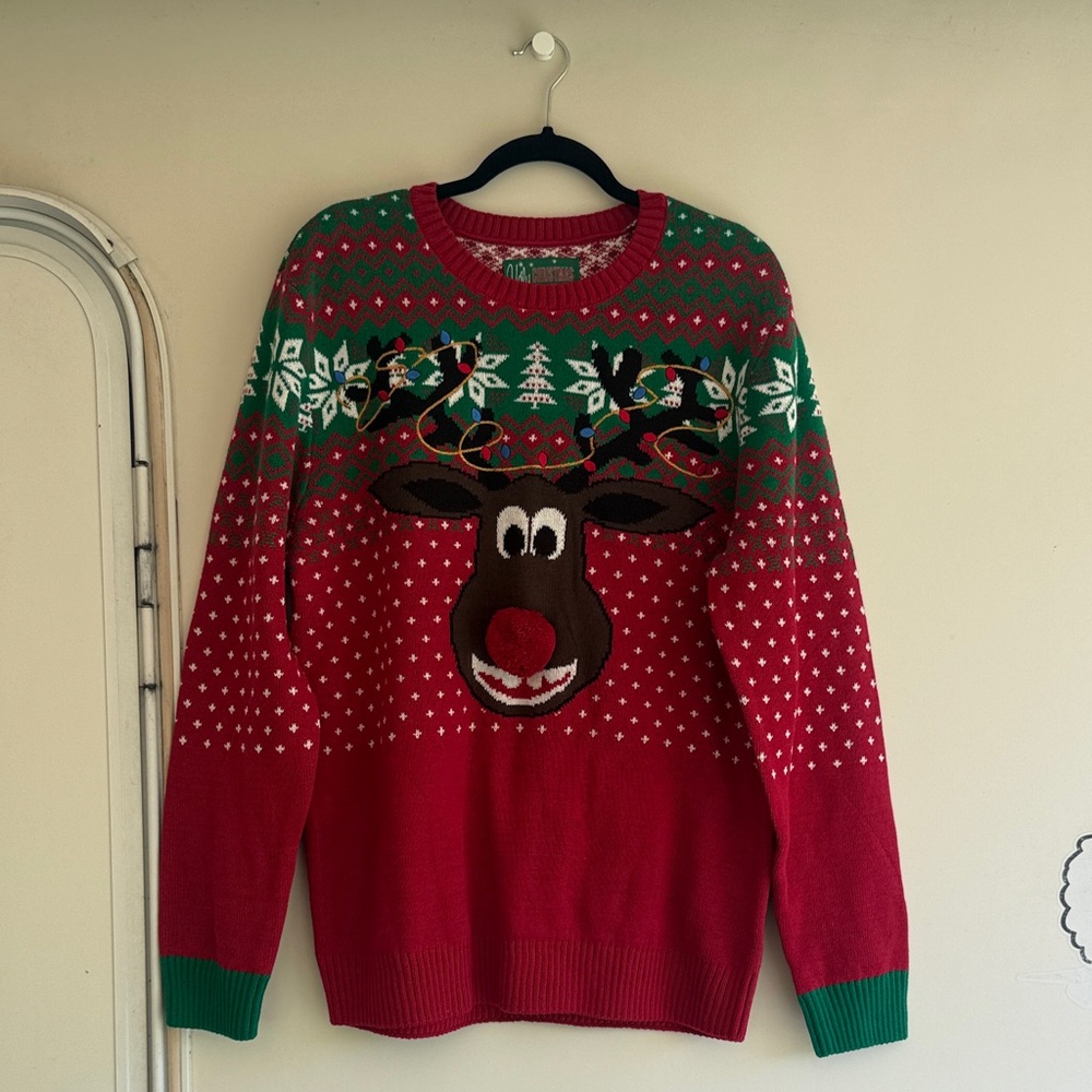 Ugly Christmas Sweater Red Holiday Reindeer Sweater Size XL